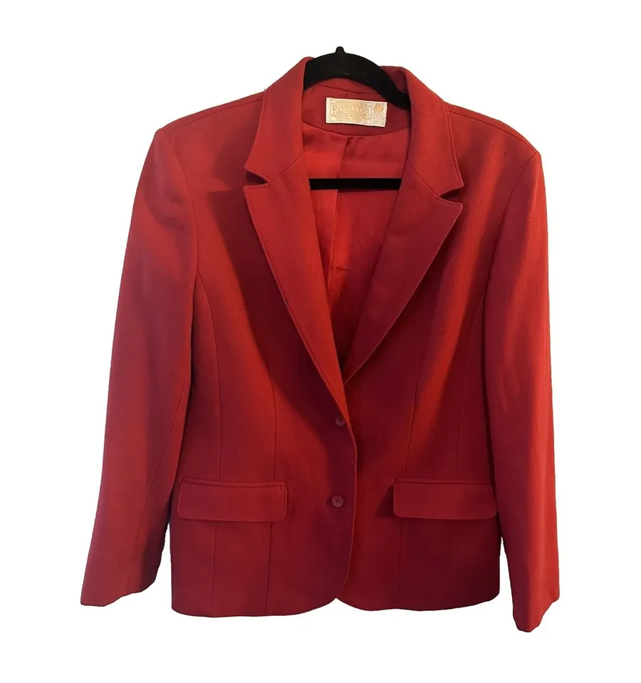 Pendleton Blazer Women Small? Red Virgin Wool Vintage Made In The USA~Defects