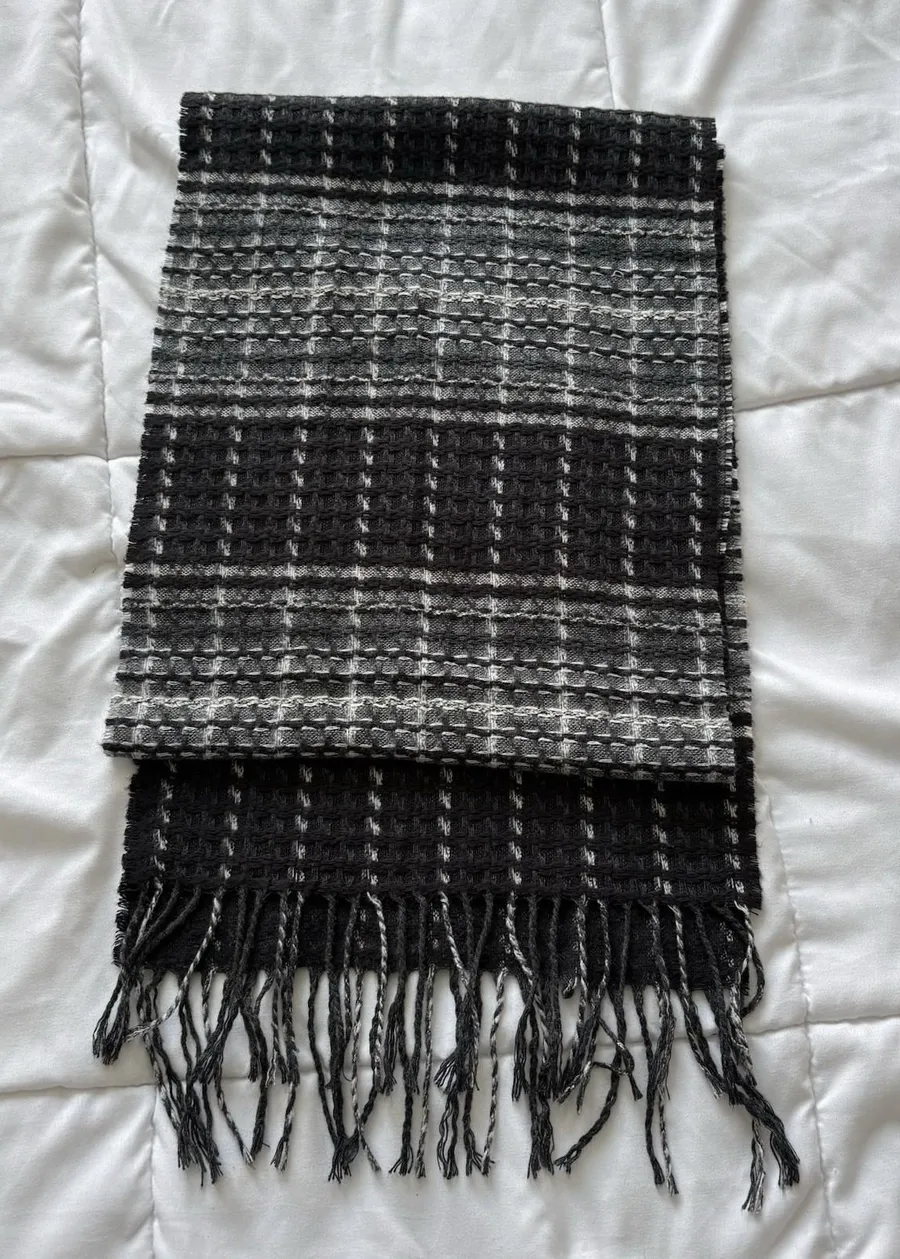 Cashmink V. Fraas 100% Acrylic Scarf Made In Germany Grey Black Striped Winter