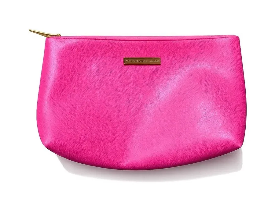 bareMinerals Pink Cosmetic Makeup Travel Zip Pouch Bag Gold Tone Vegan Leather