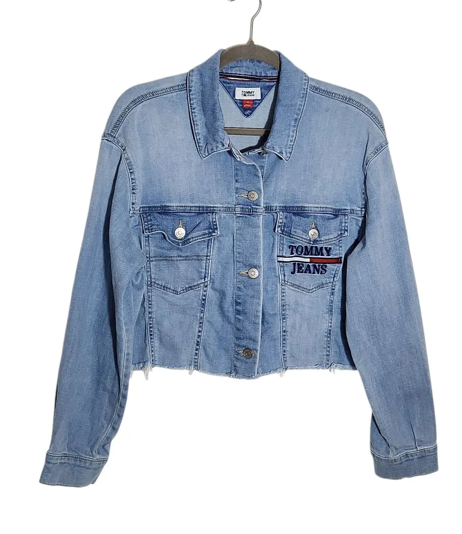 Tommy Hilfiger Womens Light Wash Cropped Denim Jacket Size Medium