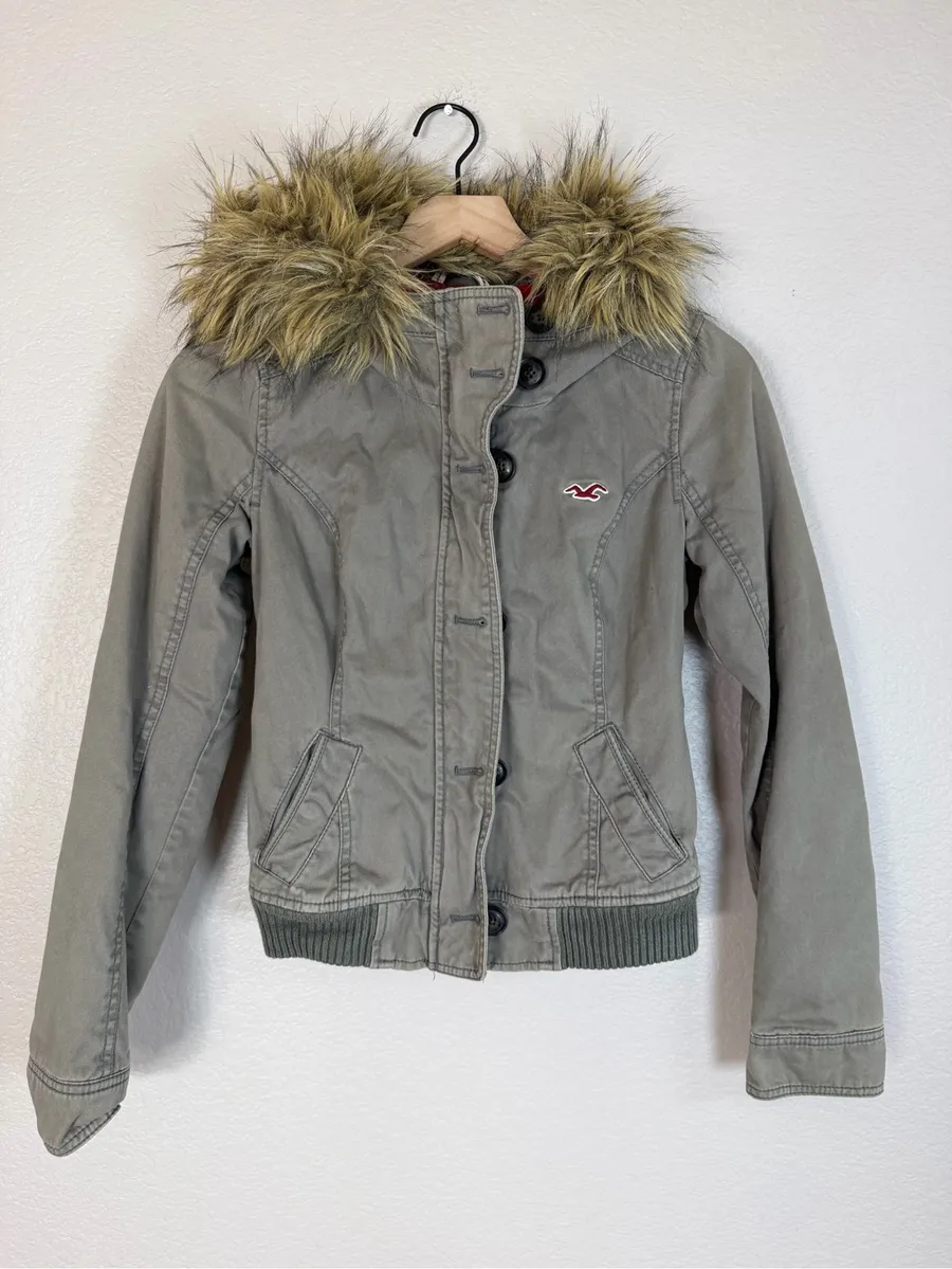 Y2K Hollister Bella Swan Olive Green Fur Trim Hooded Jacket Grail size Small