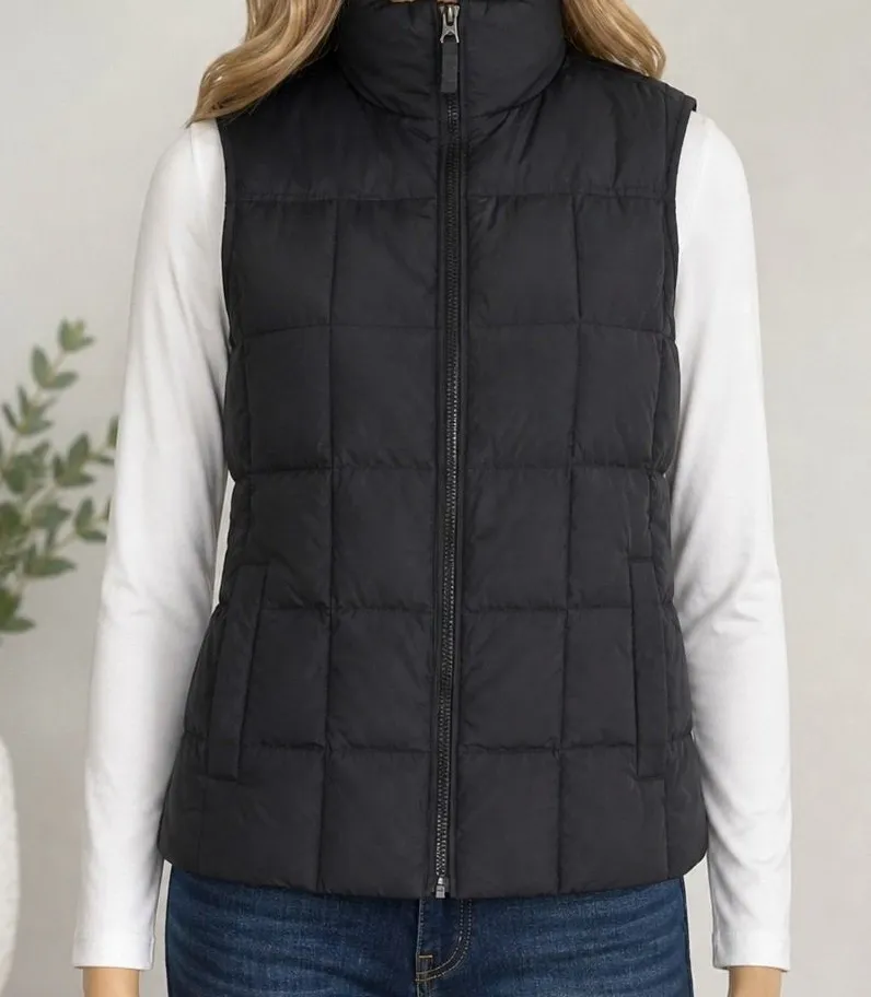 Lands' End Womens Puffer Vest Black Down Insulated Quilted Mock Neck Small 6-8
