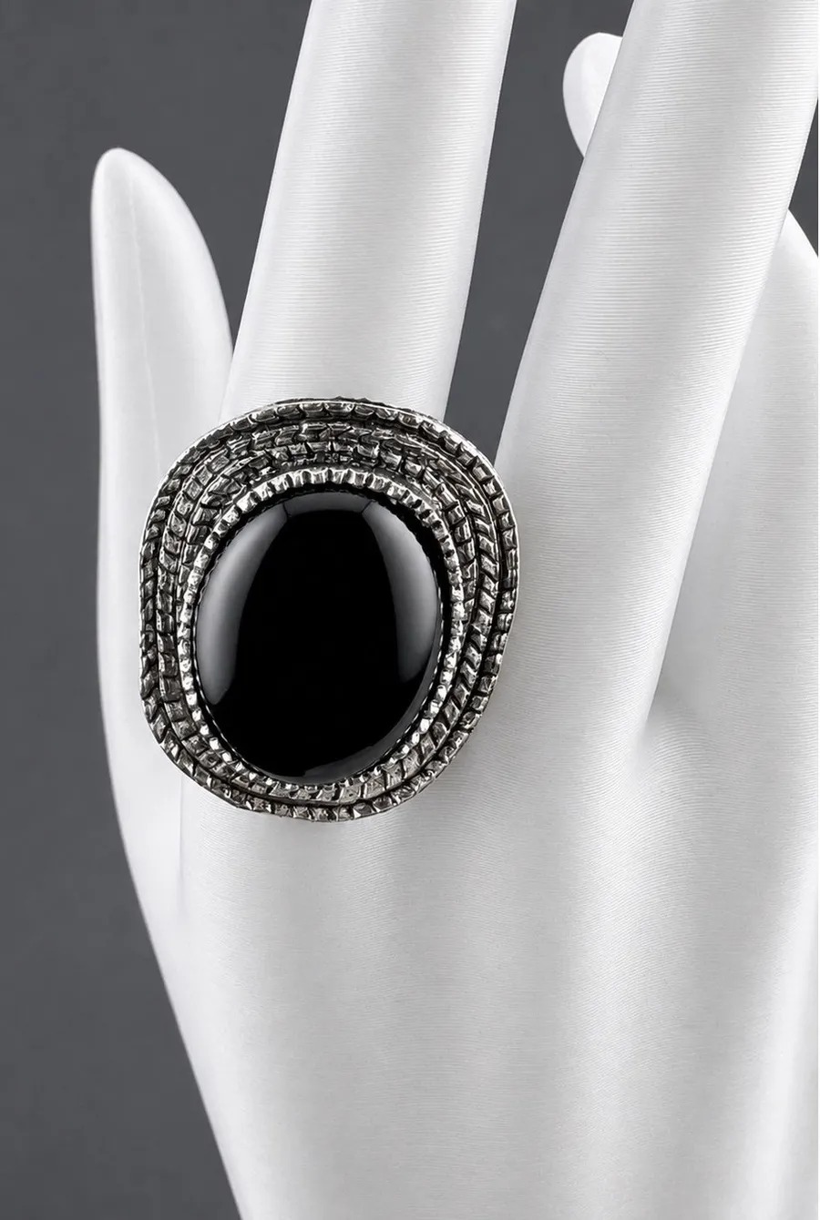 Vintage Style Black Onyx Statement Ring Silver