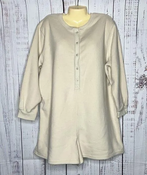 Old Navy NWT Size XL Cream Henley One Piece Fleece Lounge Pajama Shorts Romper