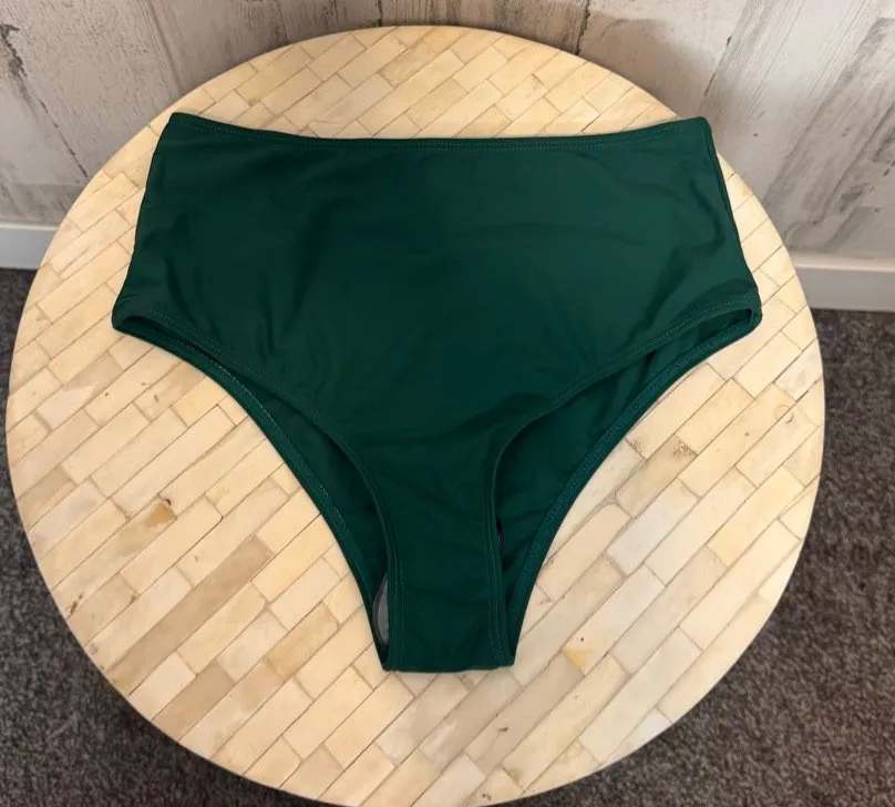 High Waisted Bikini Bottoms Womens Small Dark Emerald Green Swim Bottom Briefs