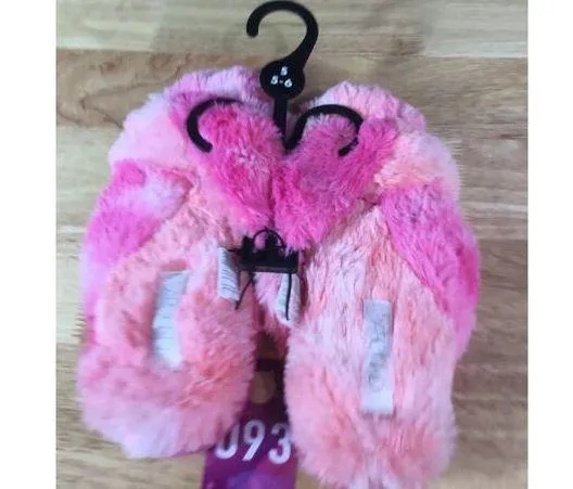 Abound Slippers Women's 5-6 Pink Faux Fur Indoor Home Plush Soft Casual Open Toe