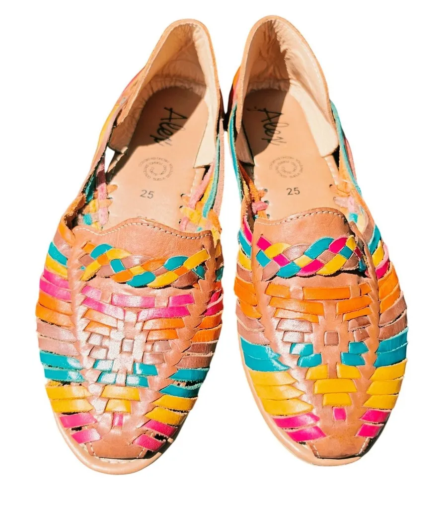 Alex Womens Mexican Huarache Sandals Rainbow Woven Leather Flats Size 25