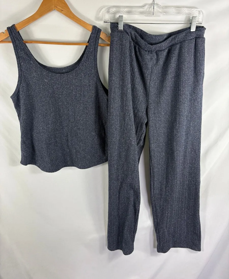 Live 2 Lounge Grey Knit Two Piece Tank Pant Lounge Set Size Large Gray