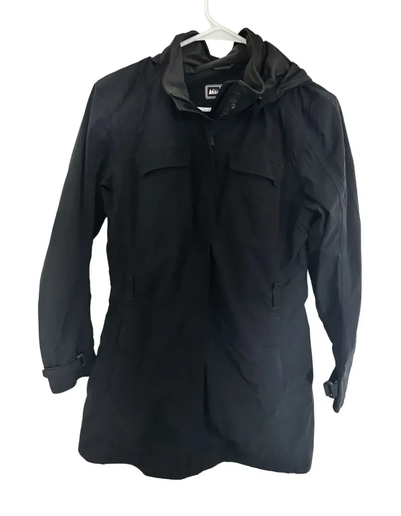 REI Co-op Women's Black Lightweight Rain Trench Coat (Size Medium)