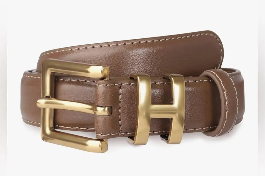 NEW Brown Classic Metal Buckle Vegan Leather Belt L
