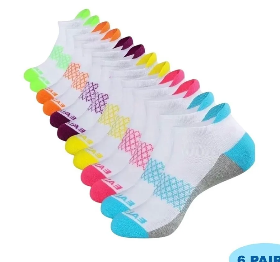 Colorful Athletic Women's Tab Socks 6 PACK Low Cut High Quality NEW White