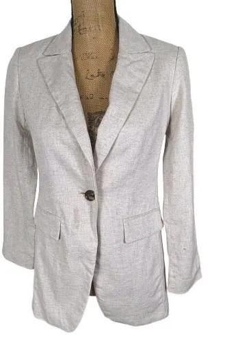 Banana Republic Linen Blend Long and Lean Blazer Flax Beige Office 00 Petite