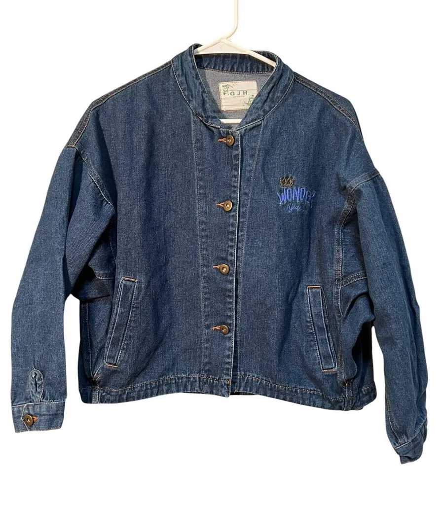 OJH Woman Women’s Denim Jean Jacket Wonder Years Embroidered Medium Wash Boxy Blue Size 1X