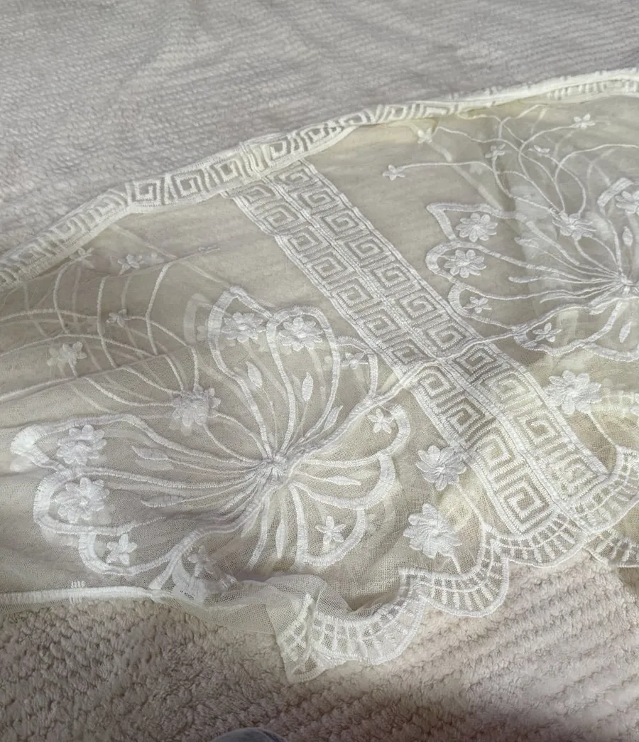 Sheer Ivory Embroidered Lace Robe Wrap