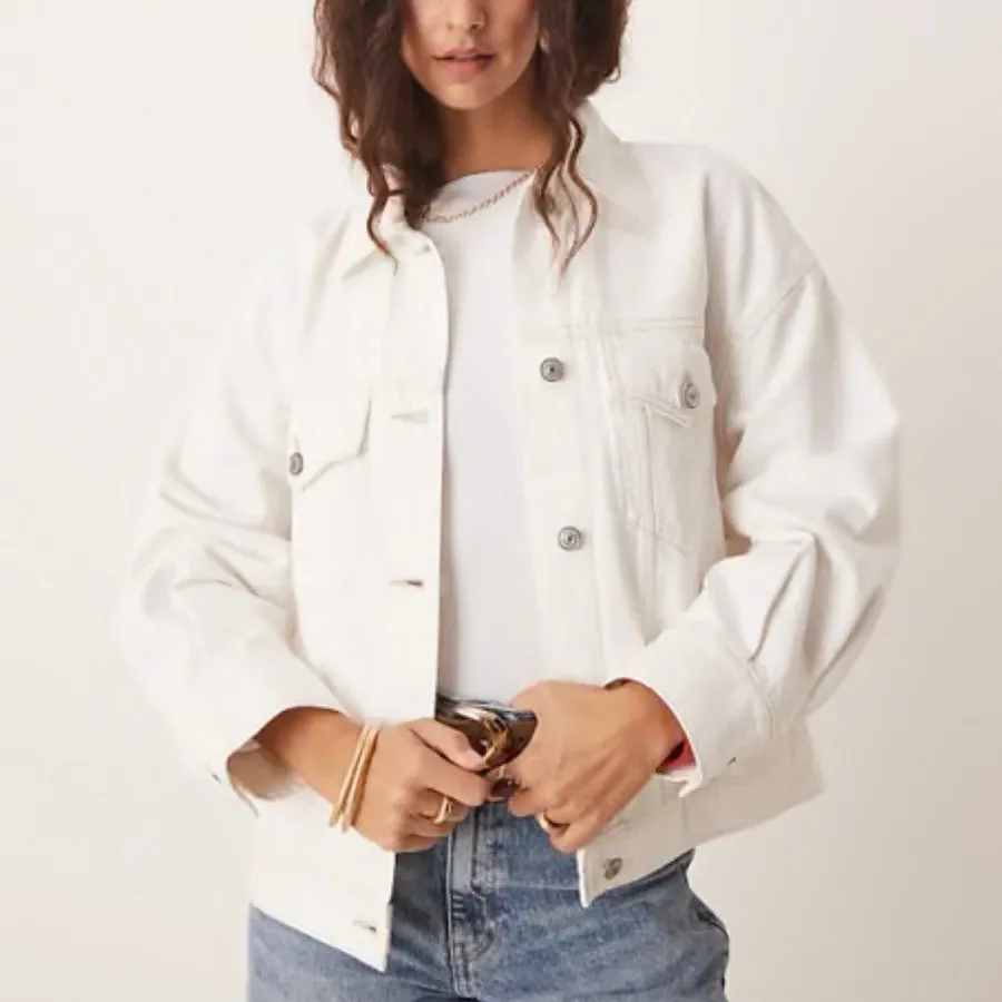 Abercrombie & Fitch White Denim Trucker Jacket Oversized Fit Medium