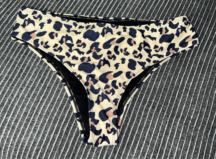 Womens High Waisted Leopard Print Bikini Bottoms Tan Swimwear Tan Size L
