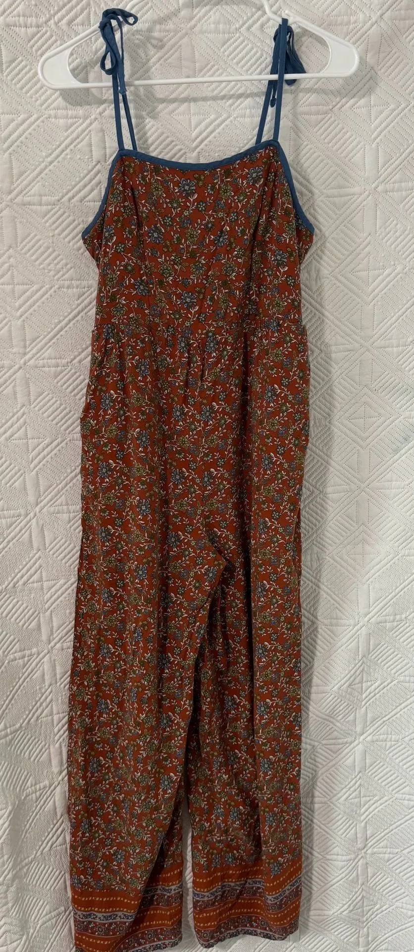 Live To Be Spoiled Floral Print Wide Leg Jumpsuit fits like size 8