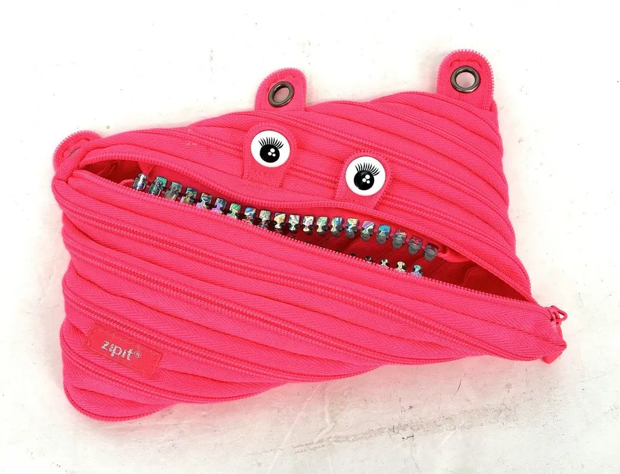 ZIPIT Monster Pencil Case Hot Pink Zipper Pouch School Makeup Bag 9" NEW