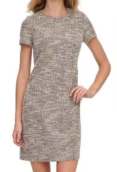 Calvin Klein Tweed Sheath Dress Short Sleeve Career Office Dress Size 4
