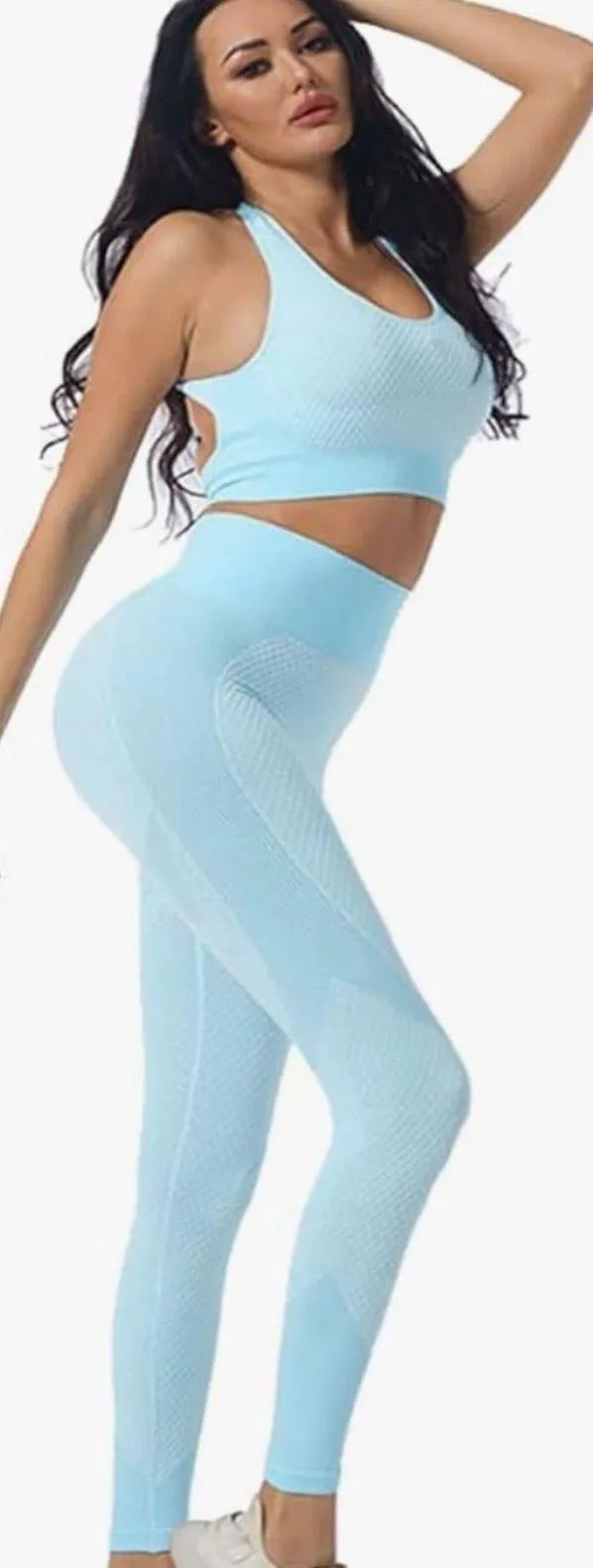 New Mix blue Seamless Outfit Workout Set Gym,Fitness Sports,Running SEXY set M