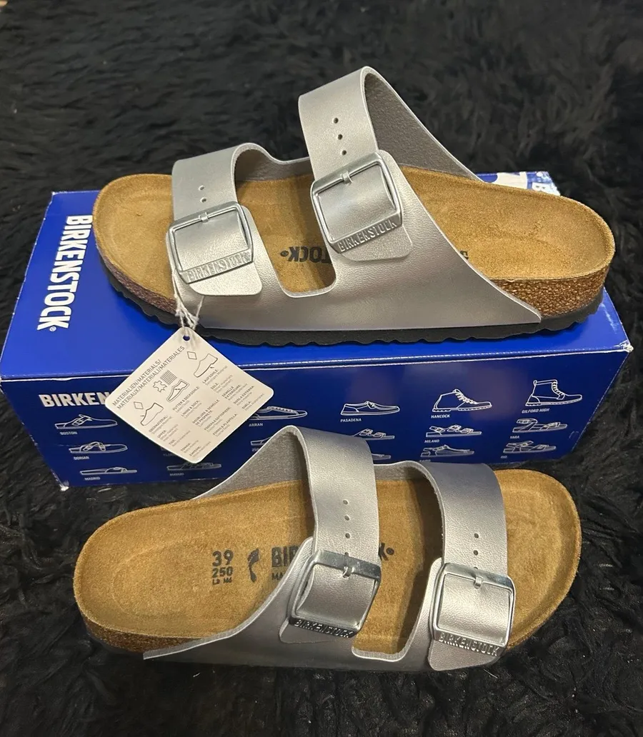 BIRKENSTOCK Arizona silver sandals slippers shoes women’s eur 39 new in box