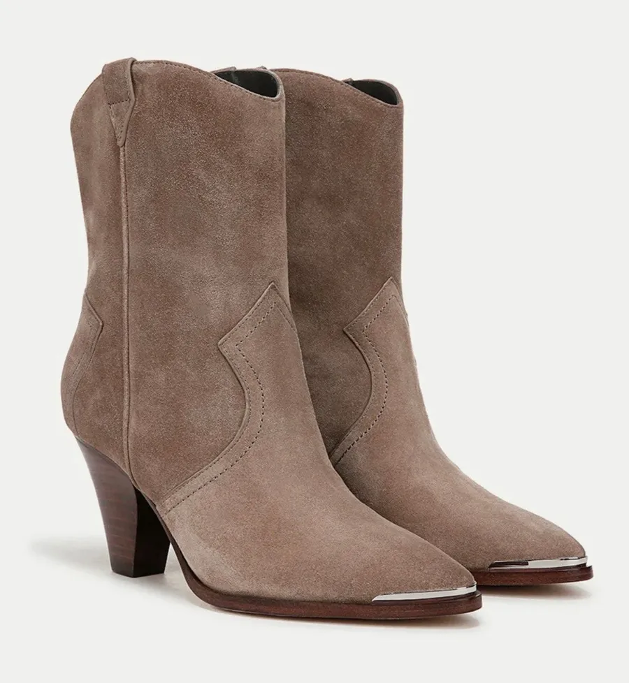 VERONICA BEARD Cody Suede Western Bootie Taupe $595.00 retail price sz 8.5