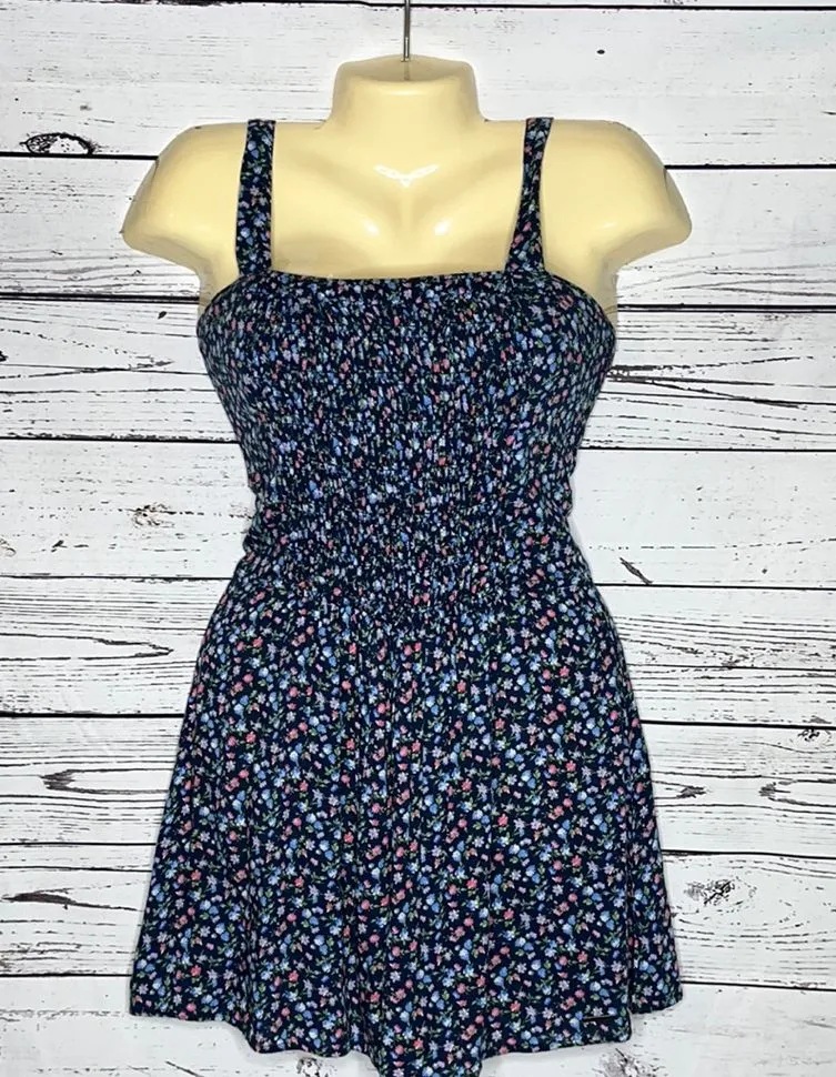 Abercrombie & Fitch NWT Size S Blue Floral Print Smock One Piece Shorts Romper