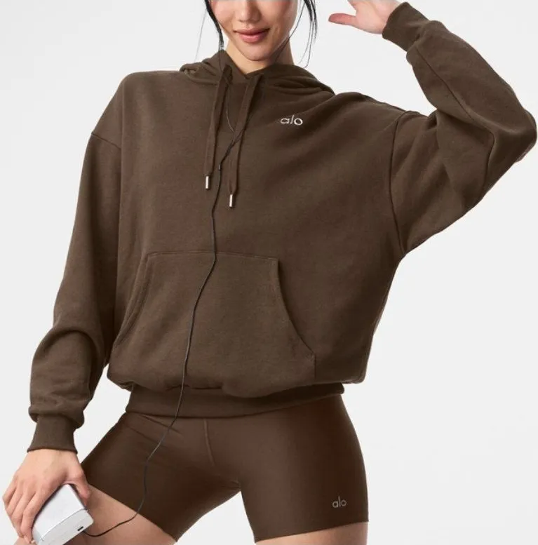 Alo Accolade Hoodie Espresso Hood Sweater Soft Oversized Hooded Sweatshirt XS