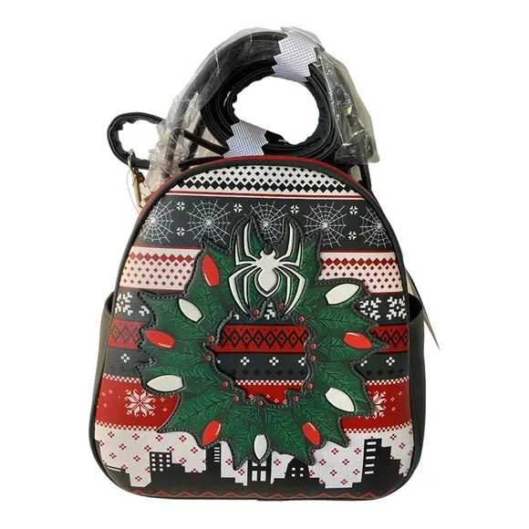 Marvel Spider-Man Glow-n-Dark Christmas Sweater Mini Backpack NWT