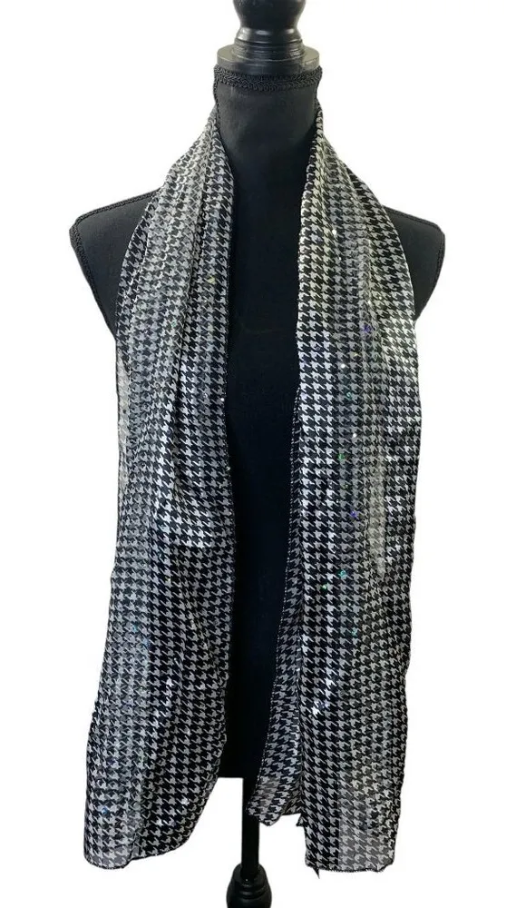 Dressbarn Women’s Shiny Black & White Scarf