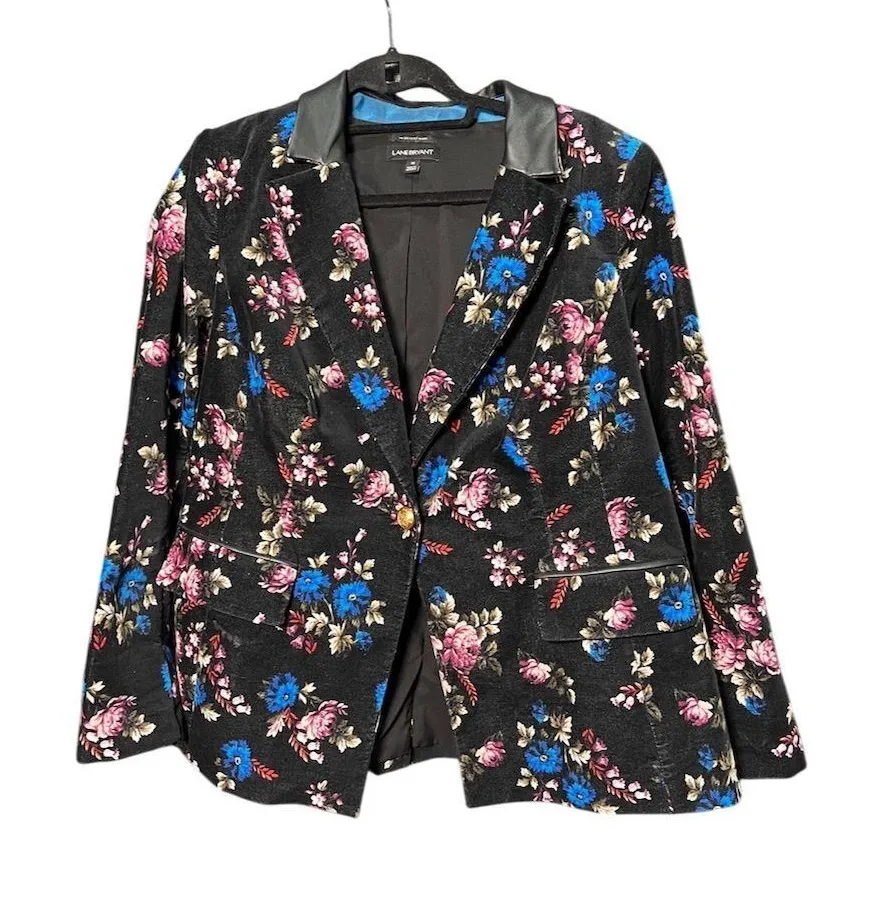 Lane Bryant Women's Size 18 Black Floral Blazer One-Button Mid-Length