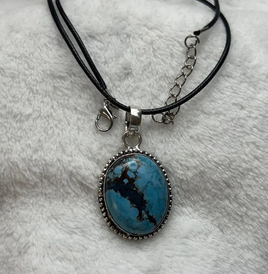 Turquoise Natural Gemstone 925 Silver Plated Gemstone Pendant Necklace Blue