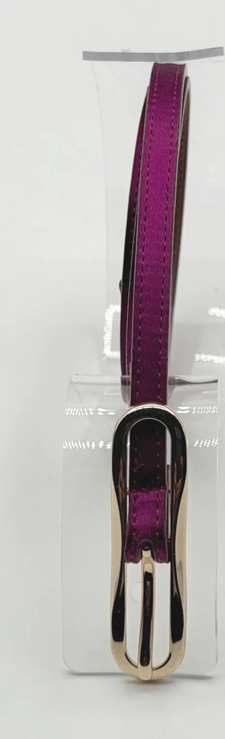 Ann Taylor Womens Skinny Satin Belt Magenta Plum Purple Gold Buckle Small Retro