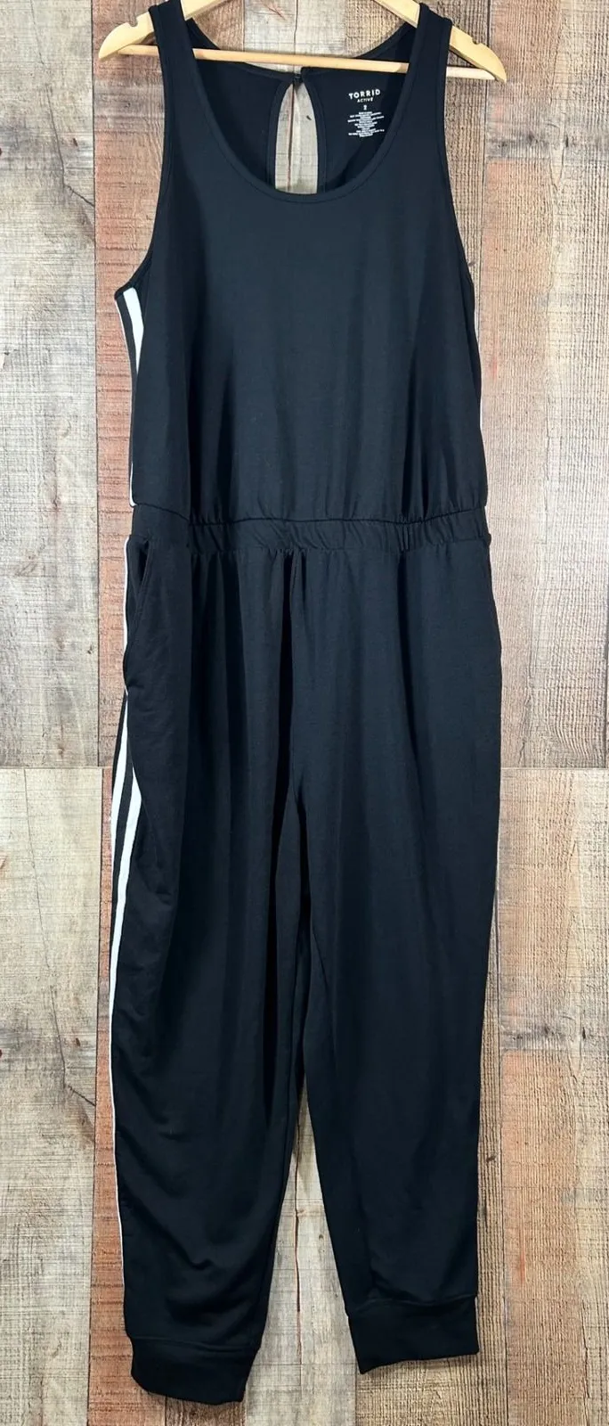 Torrid Black Stripe Active Sleeveless Jogger Jumpsuit Pockets Athleisure 2 2X