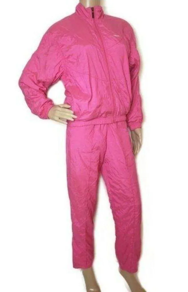 Vintage Head Womens hot Pink Nylon Tracksuit windbreaker Set size XS