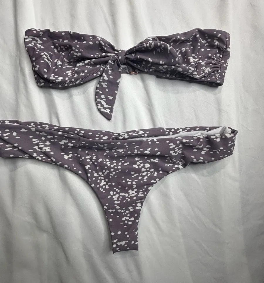 Raisins Bandeau Knot Bikini Set in Grey and White Speckled Print