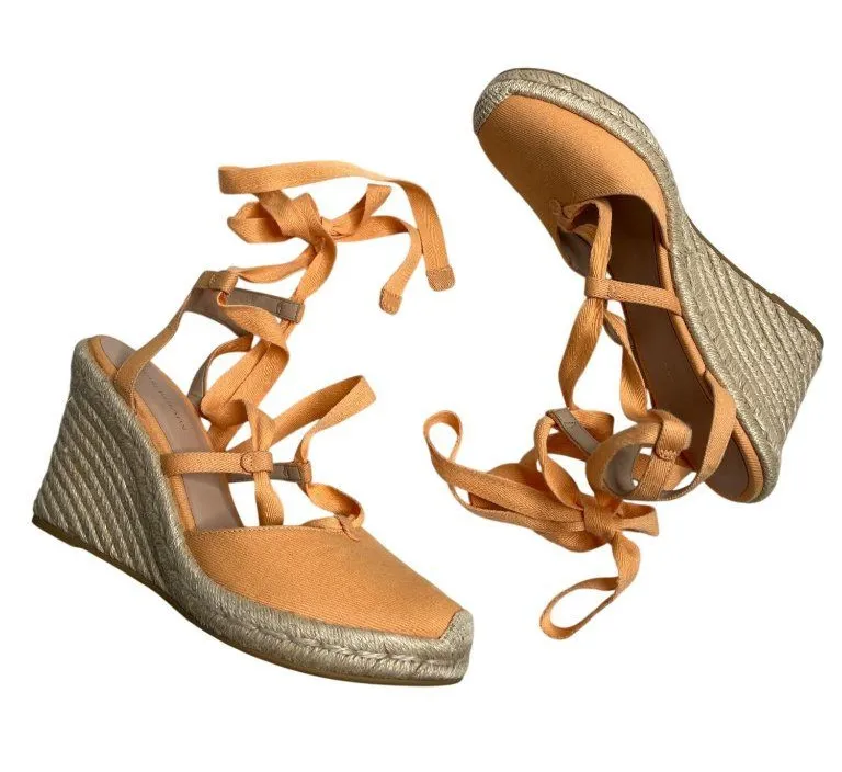 Stuart Weitzman Altrud Espadrille Wedge Sandals Mango Orange Size 10