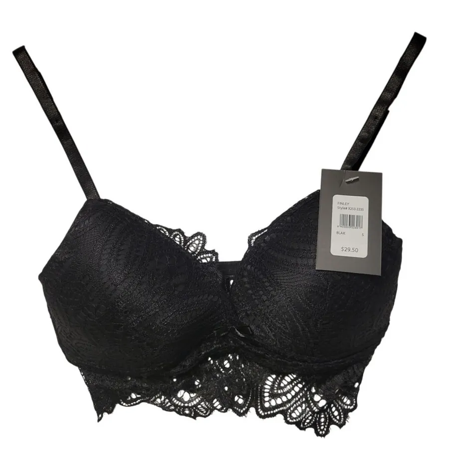 Fredericks of Hollywood Finley Bralette Womens Size S Black Lace Bow NWT Padding
