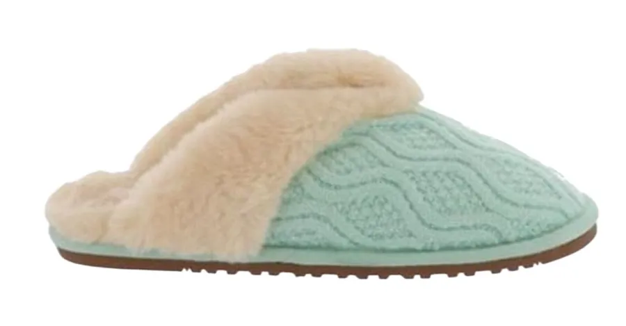 Lamo Caroline Knit Scuff Slippers US 5 NWOT | Mint Faux Fur Cozy Indoor Outdoor Green