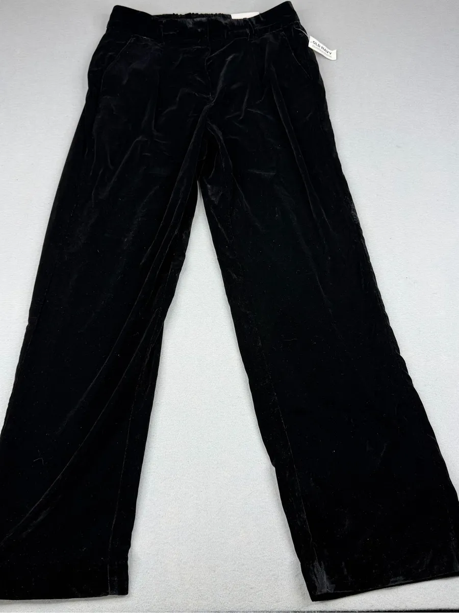 NWT Old Navy Taylor Wide Leg Velvet Trouser Pants Black High Rise Small