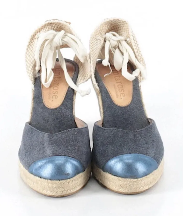 Mint and Rose Lolita Espadrille Wedge Metallic Goat Leather & Canvas EU37(US6.5) Blue Size 6.5