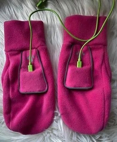 Pink Fleece Mittens with LED lights and charging cord