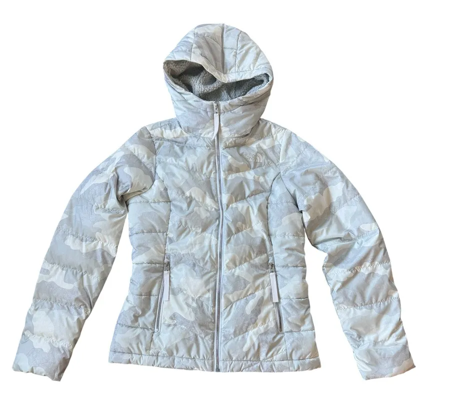 The North Face White Camo Down Puffer Jacket Hooded