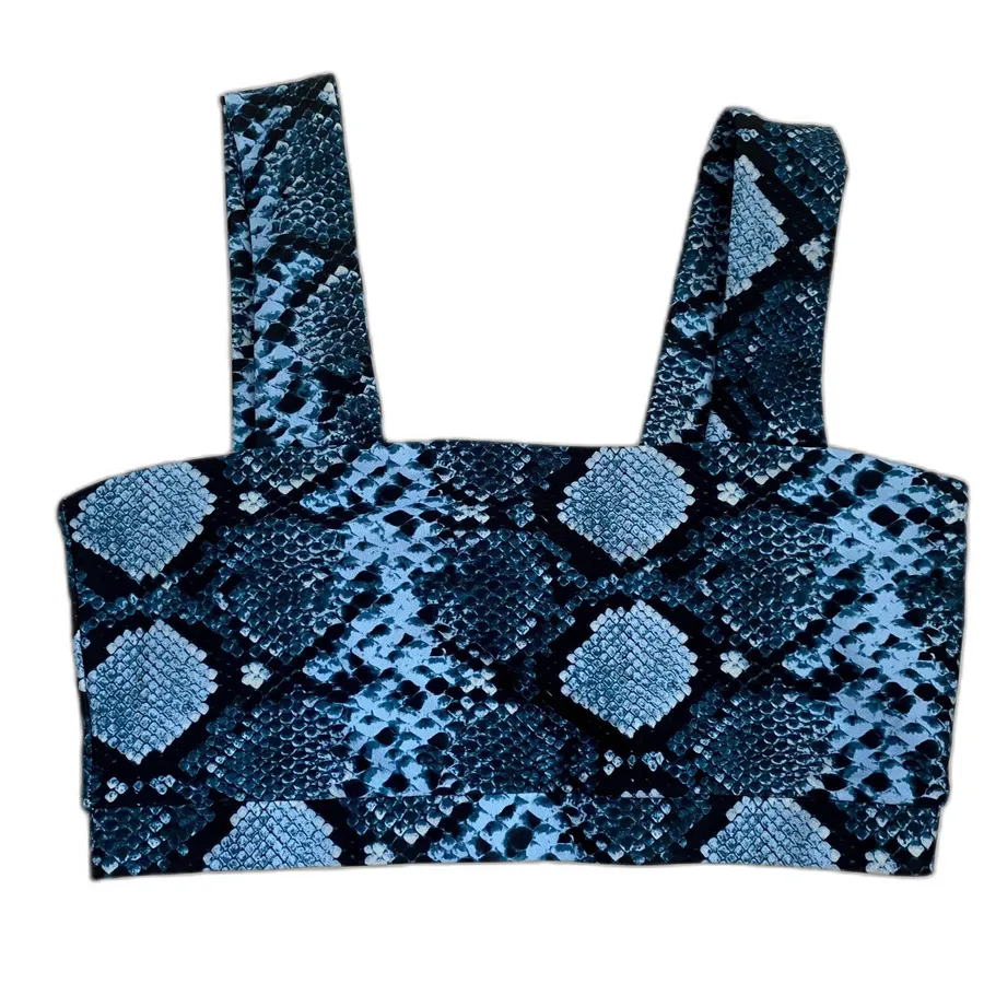 NWT Buddy Love Kayla Sports Bra Blue Snakeskin Python Square Neck Small NWT