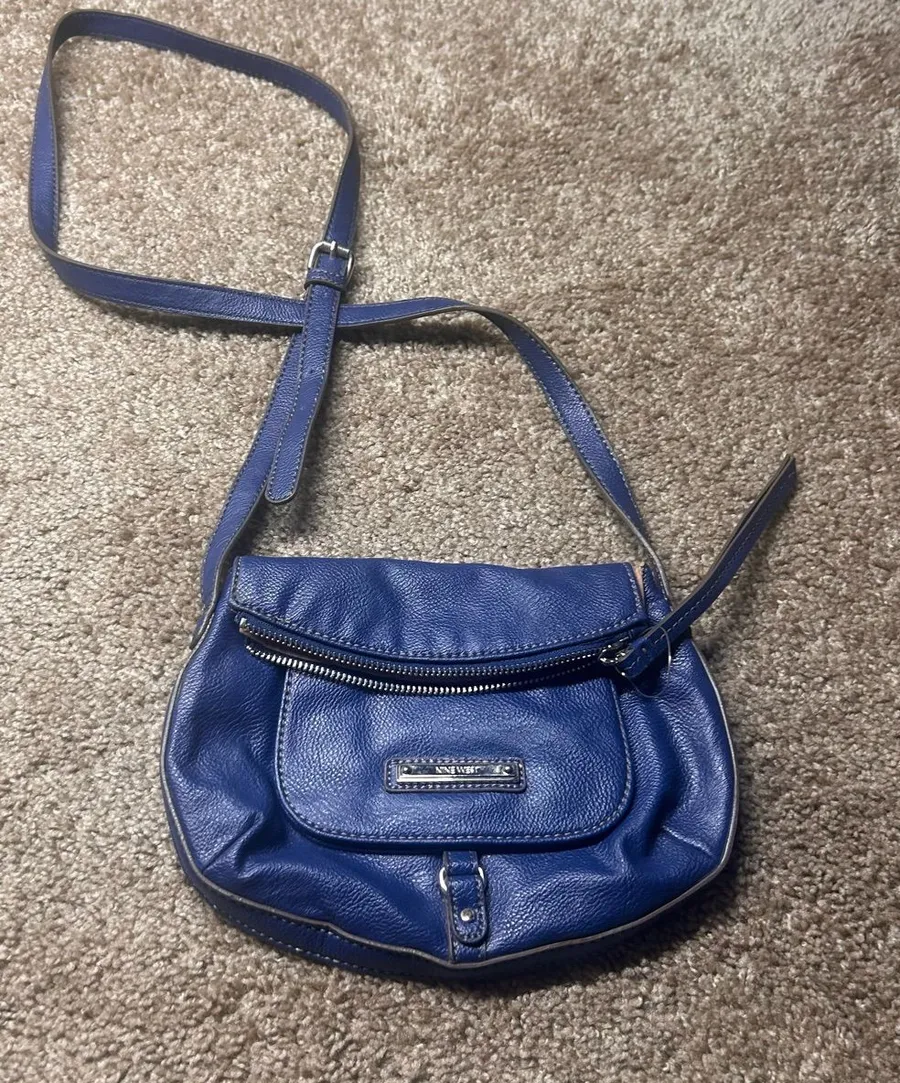 Nine West Blue Leather Crossbody Saddle Bag