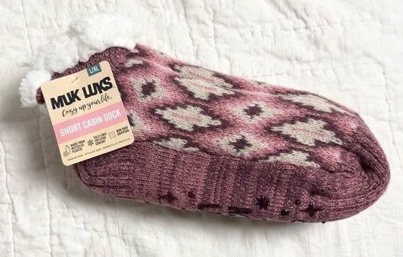MUK LUKS Short Faire Isle Cabin Socks Faux Fur Lined Non