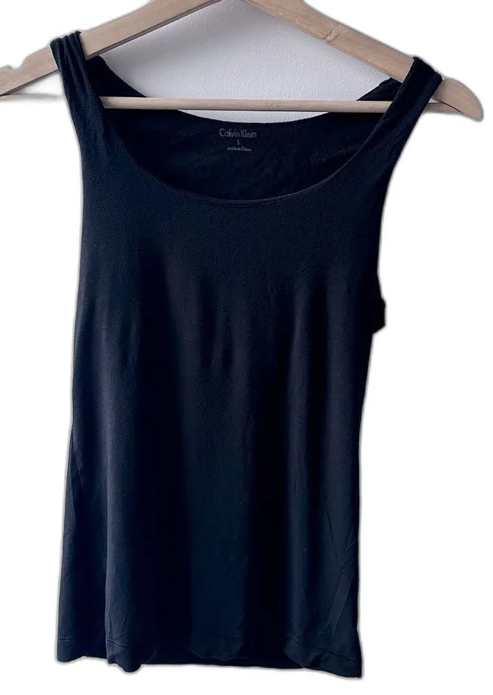 Calvin Klein Black Tank Top Large Shelf Bra minimalist athleisure preppy classic