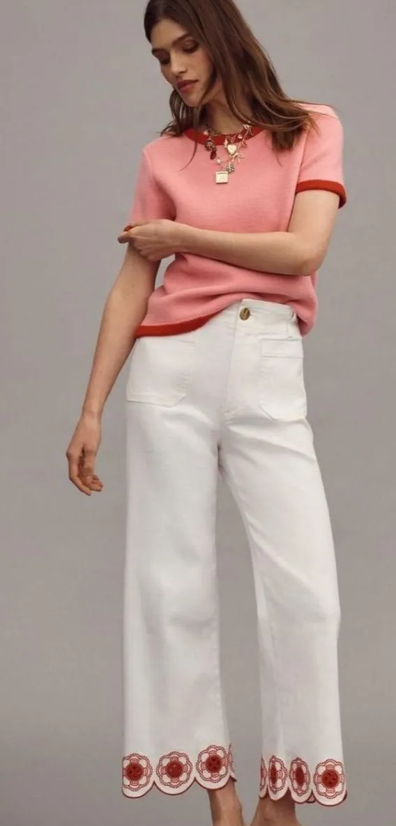 MAEVE The Colette Cropped High-Rise Wide-Leg Jeans: Scallop-Hem Edition size 28