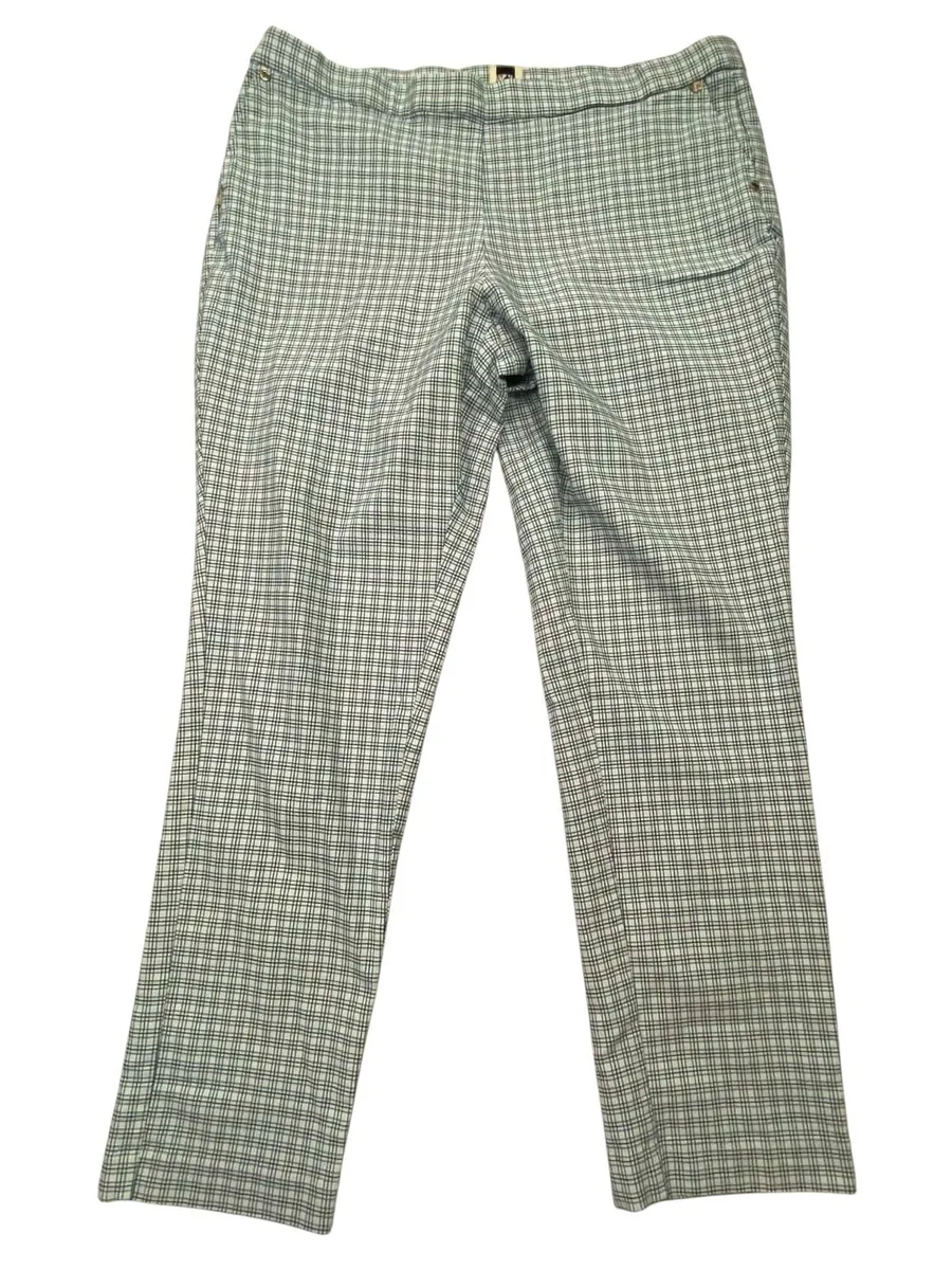 Anne Klein Plaid Pull-On Pants Windowpane Check Blue White