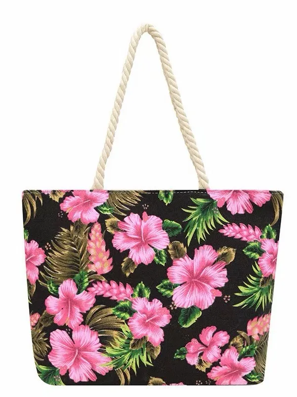 Tropical Pink Hibiscus Canvas Tote Bag